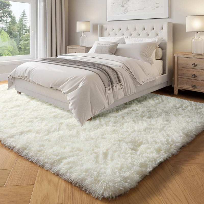 PAGISOFE White Fluffy Shag Machine Washable Area Rugs for Living Room 5x7 Ft,Cream White Soft Shaggy Rugs for Bedroom,Office Ivory Carpet Boys Girls Dorm Pastel Rug for Kids Room Home Decor Aesthetic - Image 5